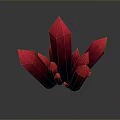 Red Pointed Stone Crystals and Wooden Base Display with Dark Background Reflection